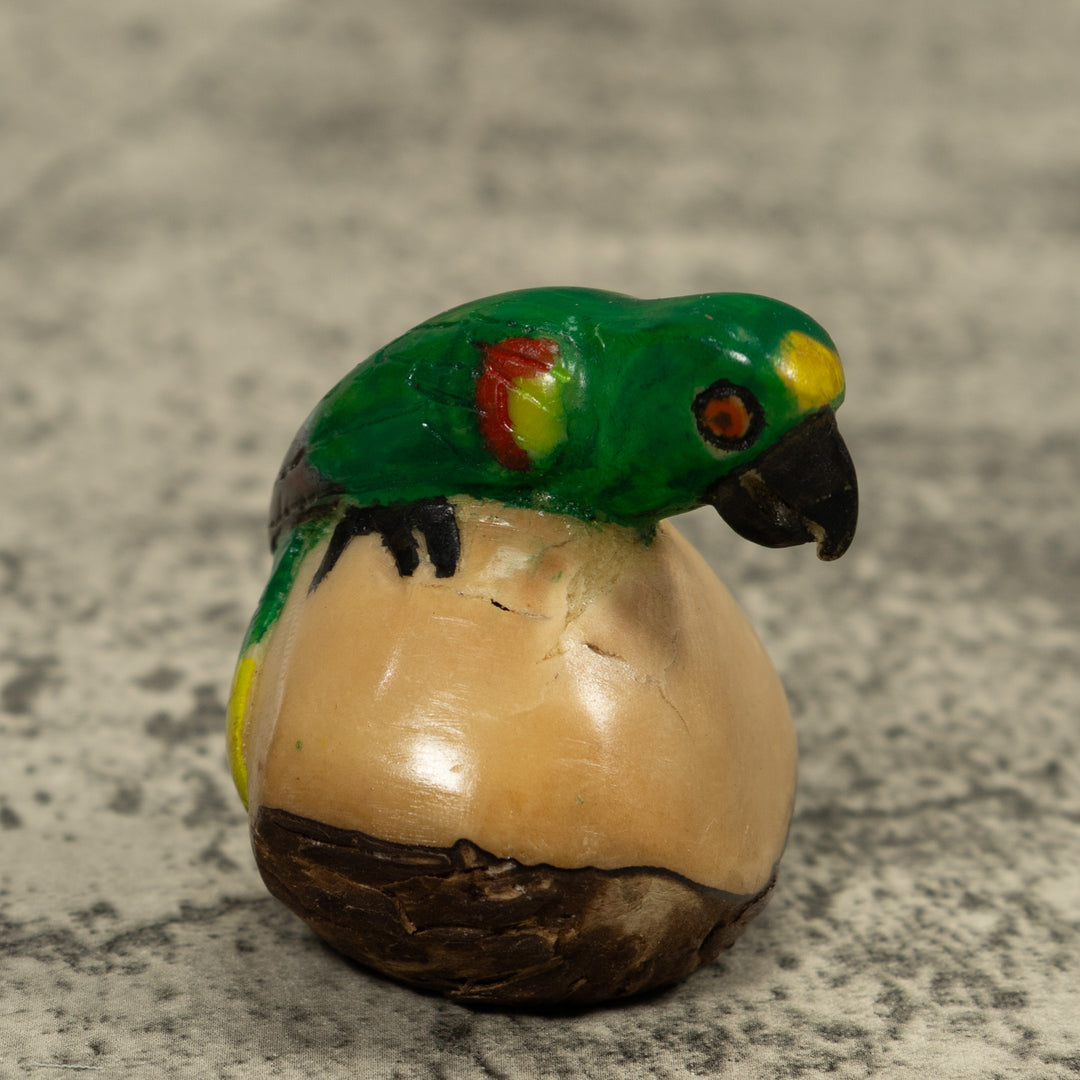 Vintage Green Parrot Bird Tagua Carving
