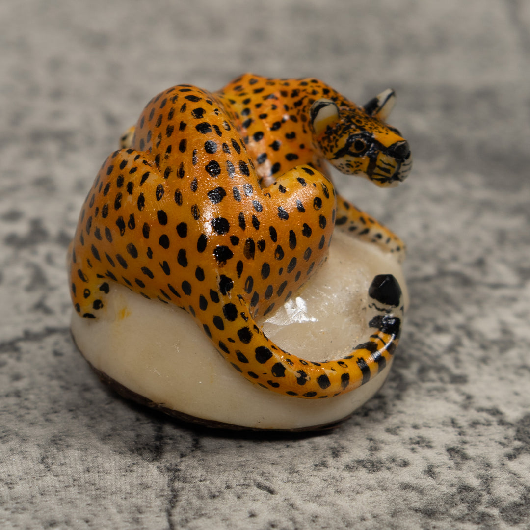 Cheetah Cat Tagua Carving