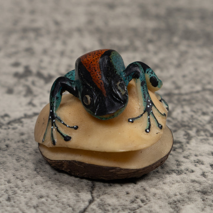 Vintage Blue And Red Poison Dart Frog Tagua Carving