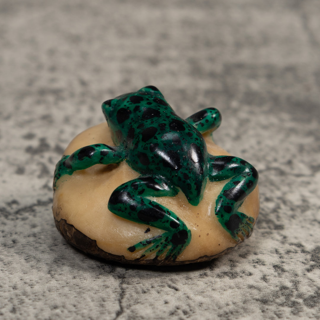 Vintage Green And Black Poison Dart Frog Tagua Carving