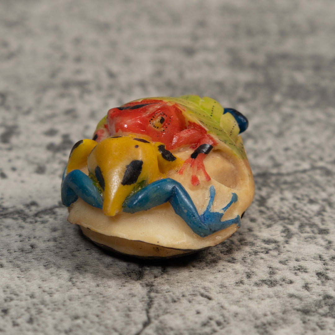 Double Red Blue And Gold Poison Dart Frog Tagua Carving