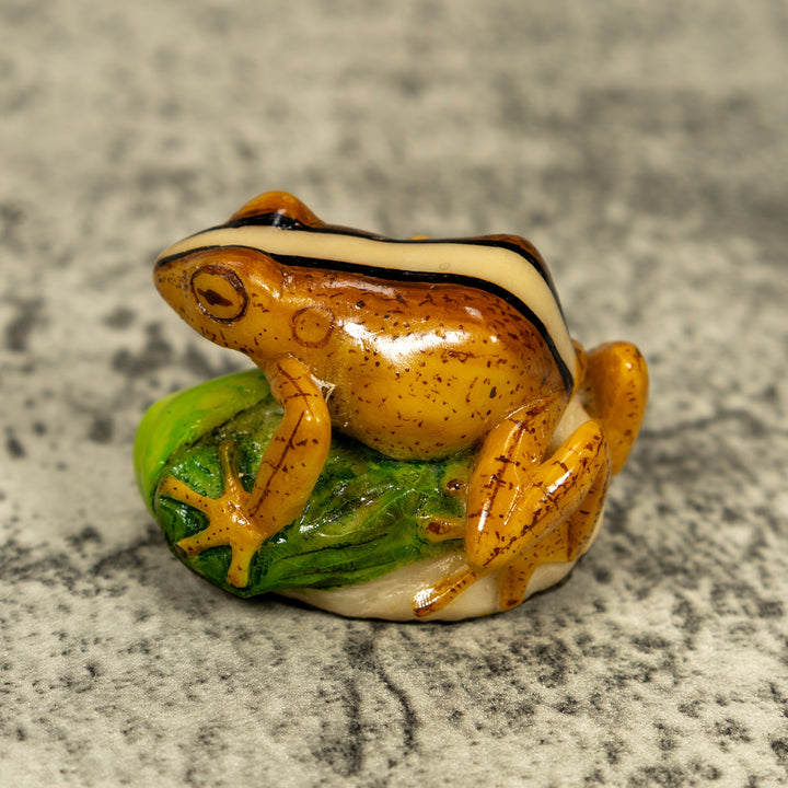 Brown Beige And Black Rainforest Frog Tagua Carving