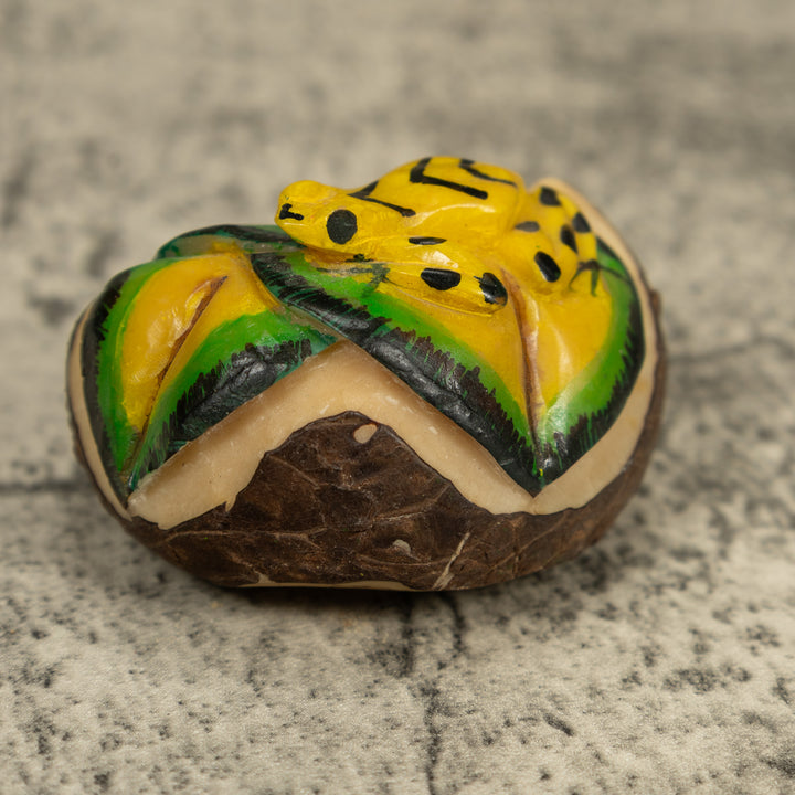 Golden Frog On Leaf Tagua Carving