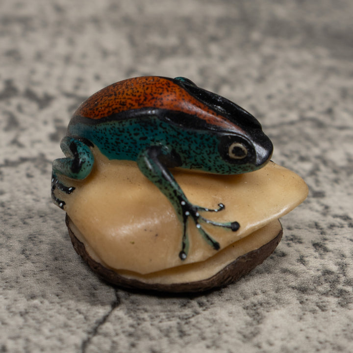 Vintage Blue And Red Poison Dart Frog Tagua Carving