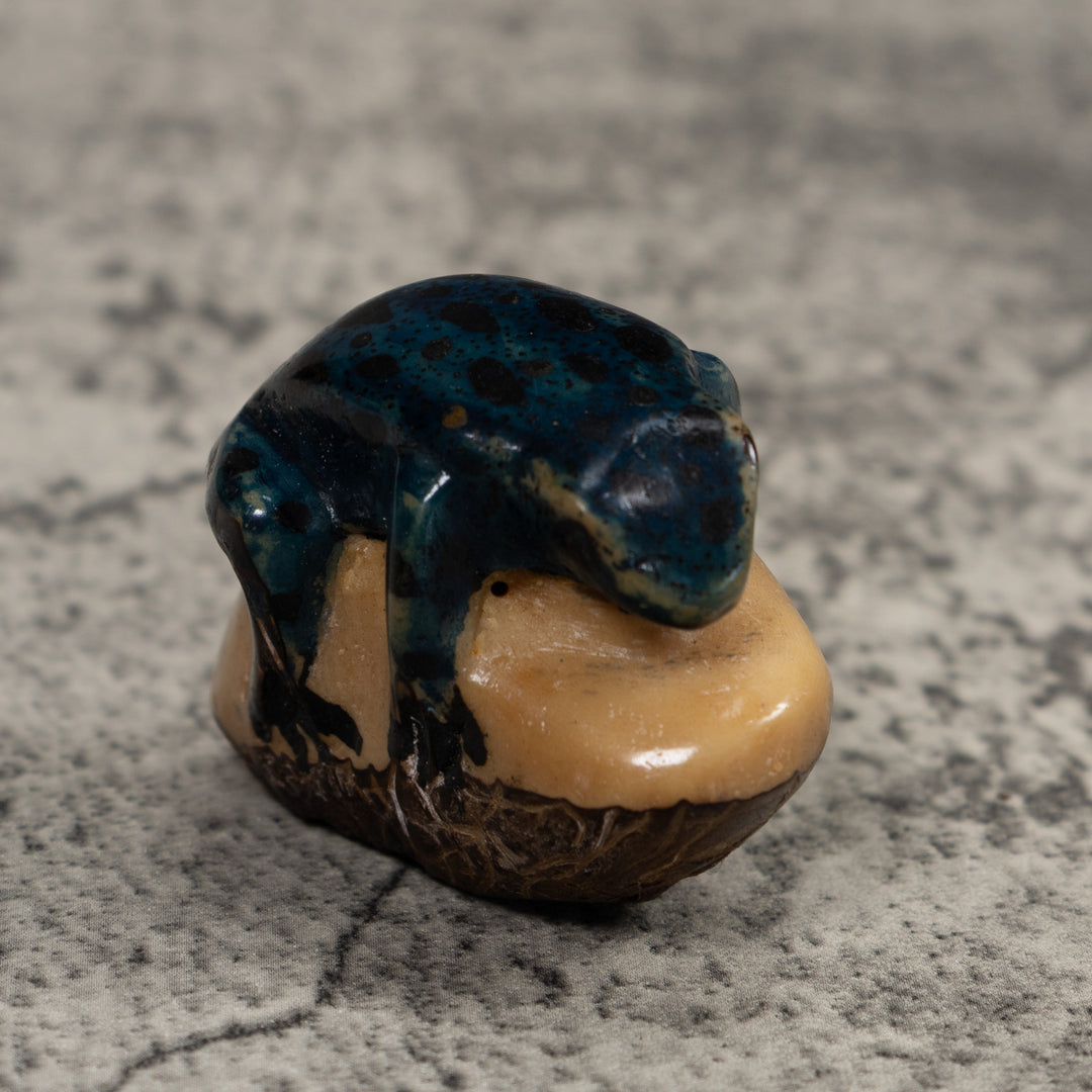Vintage Dark Blue Frog Tagua Carving