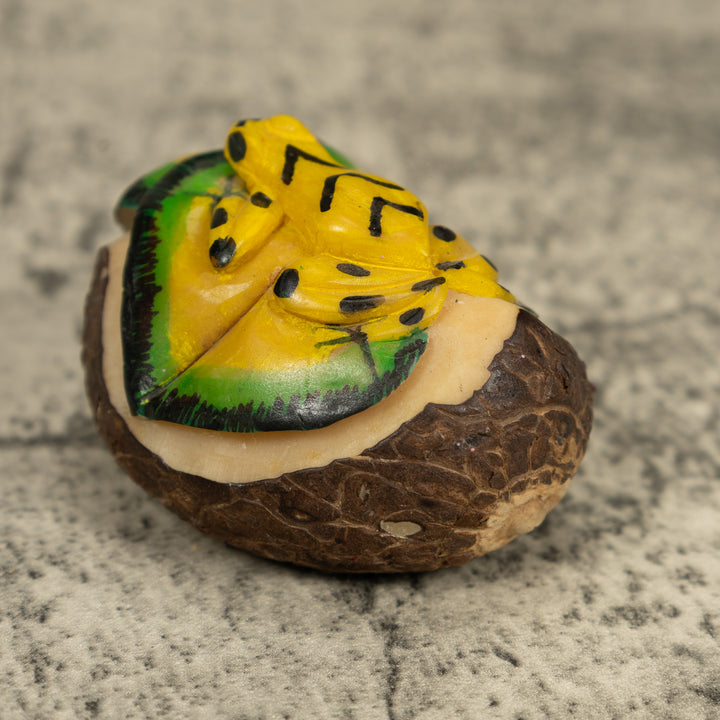 Golden Frog On Leaf Tagua Carving