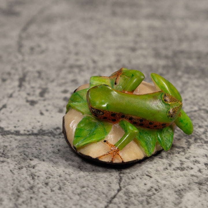 Green And Gold Poison Dart Frog Tagua Carving