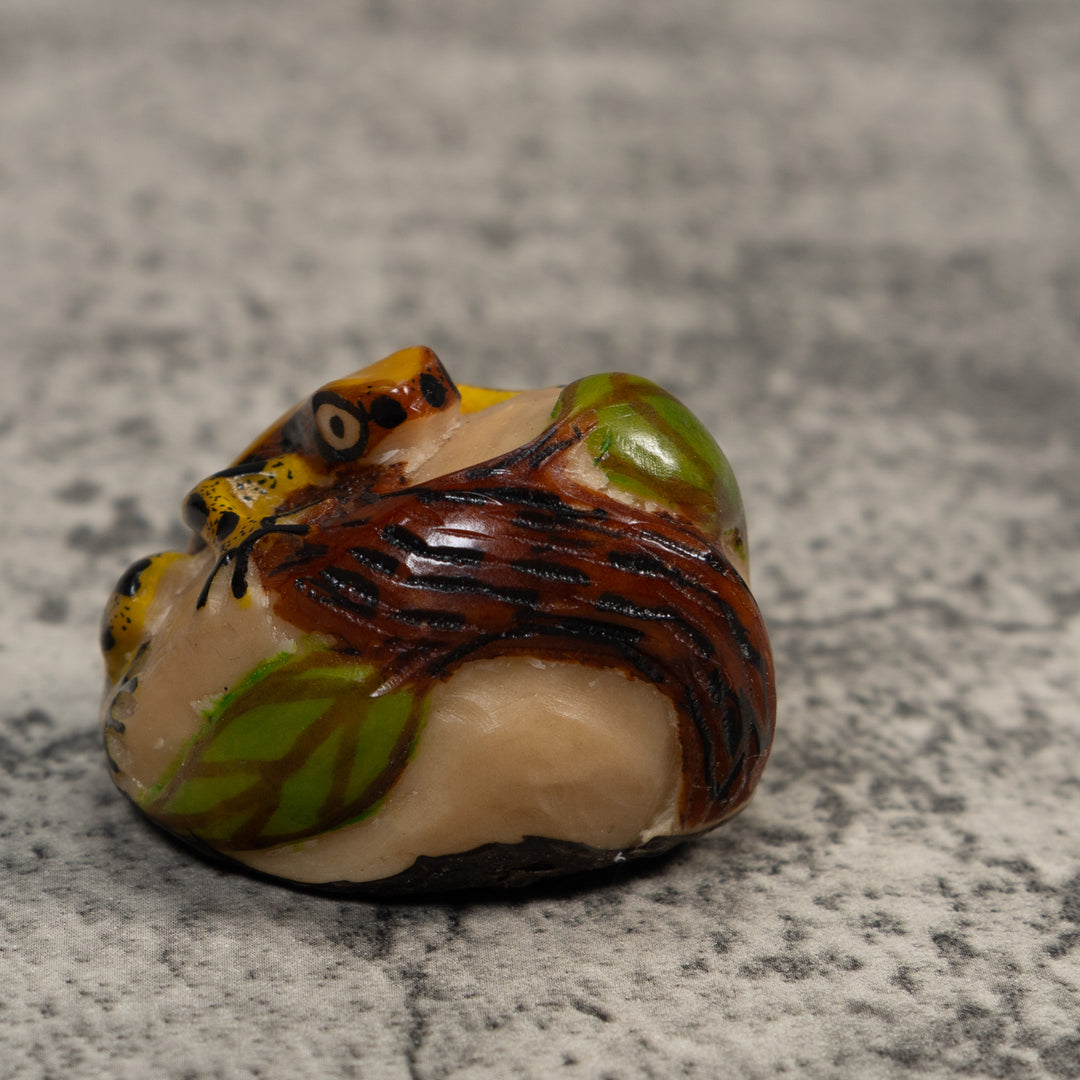 Yellow Green And Black Jungle Frog Tagua Carving