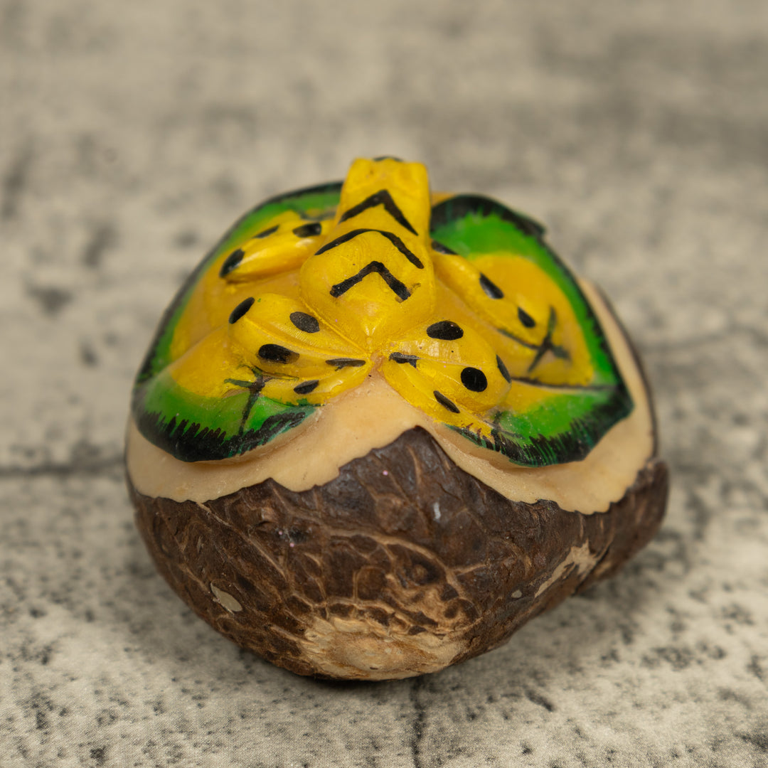 Golden Frog On Leaf Tagua Carving