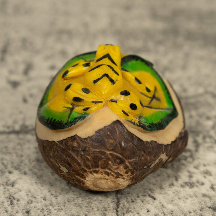 Golden Frog On Leaf Tagua Carving