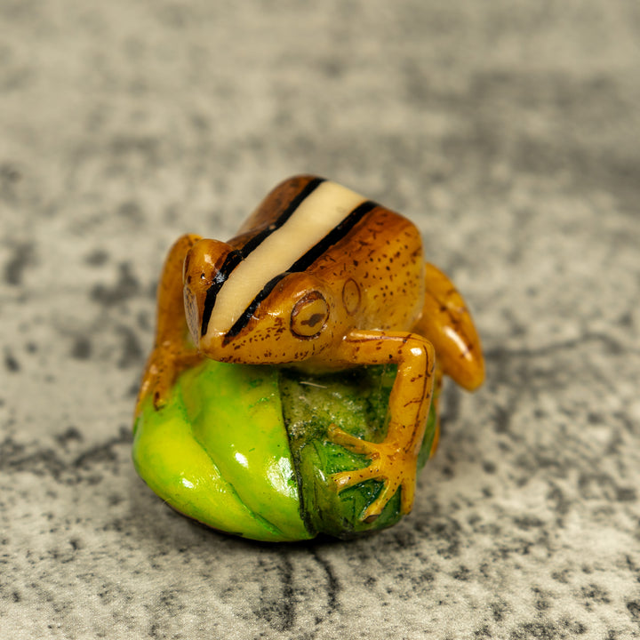 Brown Beige And Black Rainforest Frog Tagua Carving