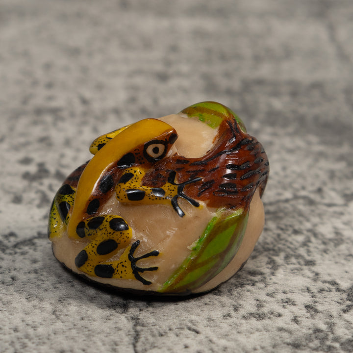 Yellow Green And Black Jungle Frog Tagua Carving