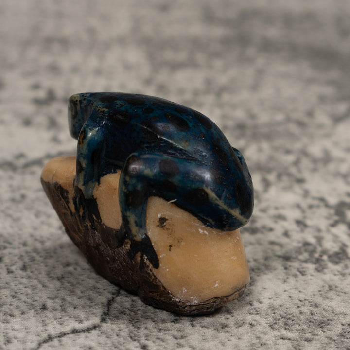Vintage Dark Blue Frog Tagua Carving