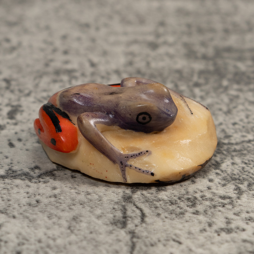 Vintage Gray And Red Poison Dart Frog Tagua Carving