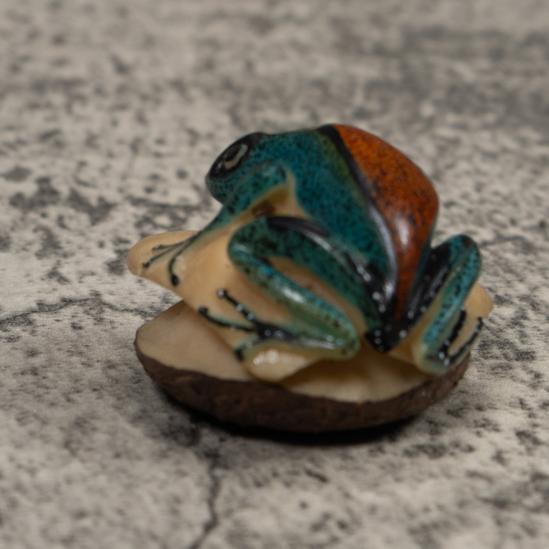 Vintage Blue And Red Poison Dart Frog Tagua Carving