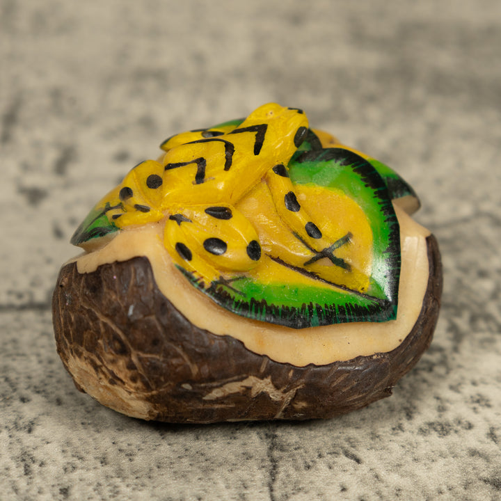 Golden Frog On Leaf Tagua Carving