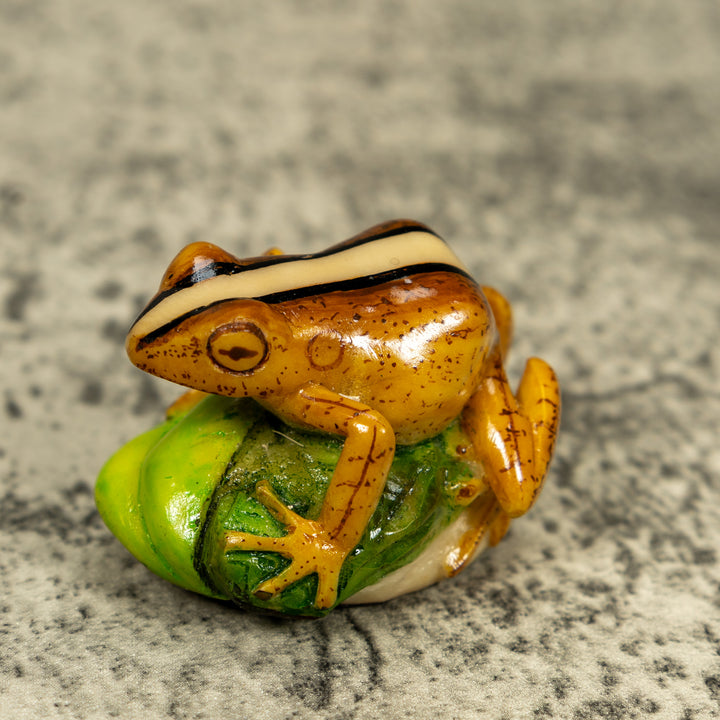 Brown Beige And Black Rainforest Frog Tagua Carving
