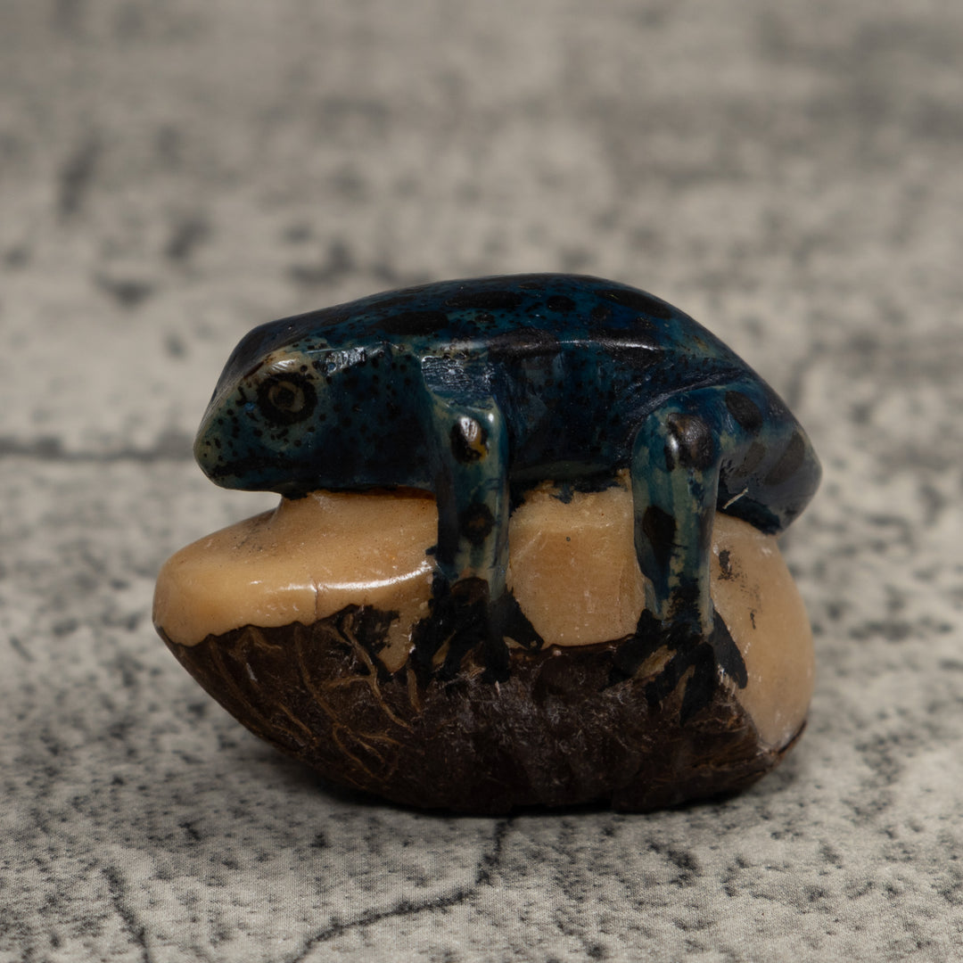 Vintage Dark Blue Frog Tagua Carving