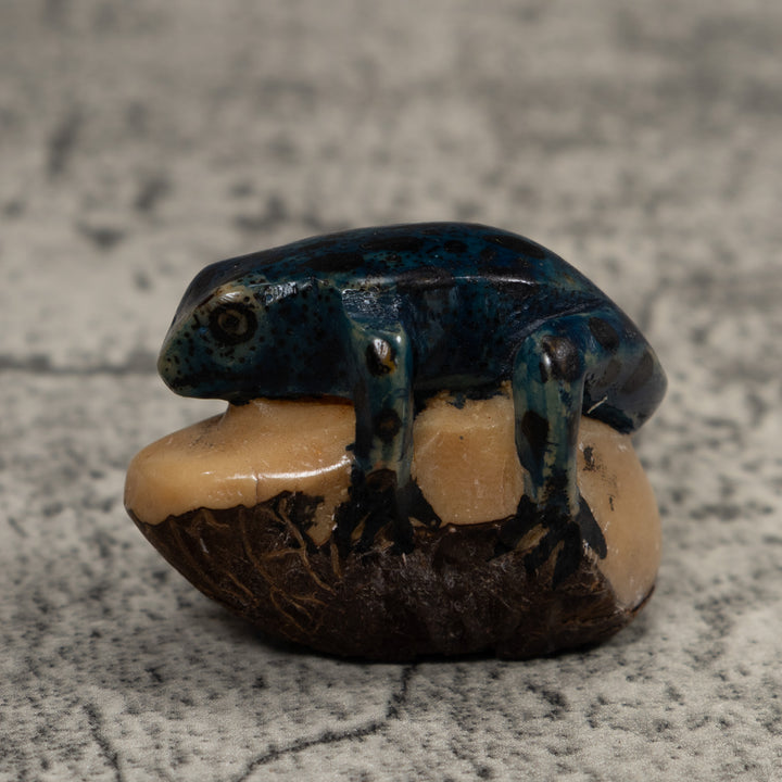 Vintage Dark Blue Frog Tagua Carving