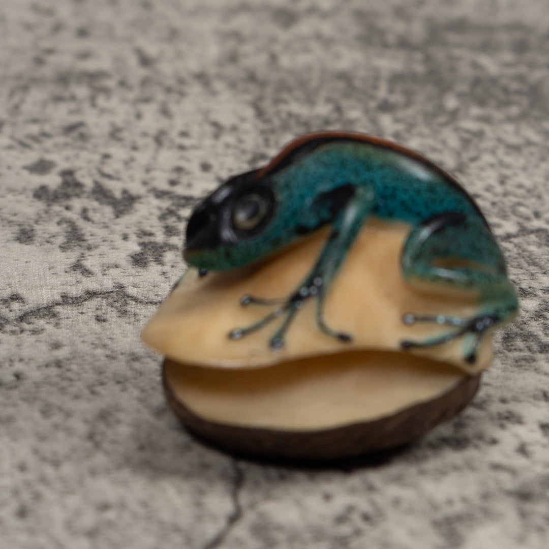 Vintage Blue And Red Poison Dart Frog Tagua Carving