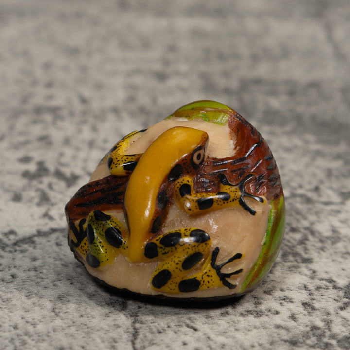 Yellow Green And Black Jungle Frog Tagua Carving