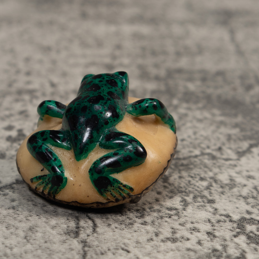 Vintage Green And Black Poison Dart Frog Tagua Carving