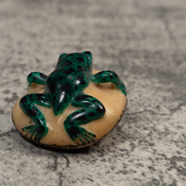 Vintage Green And Black Poison Dart Frog Tagua Carving