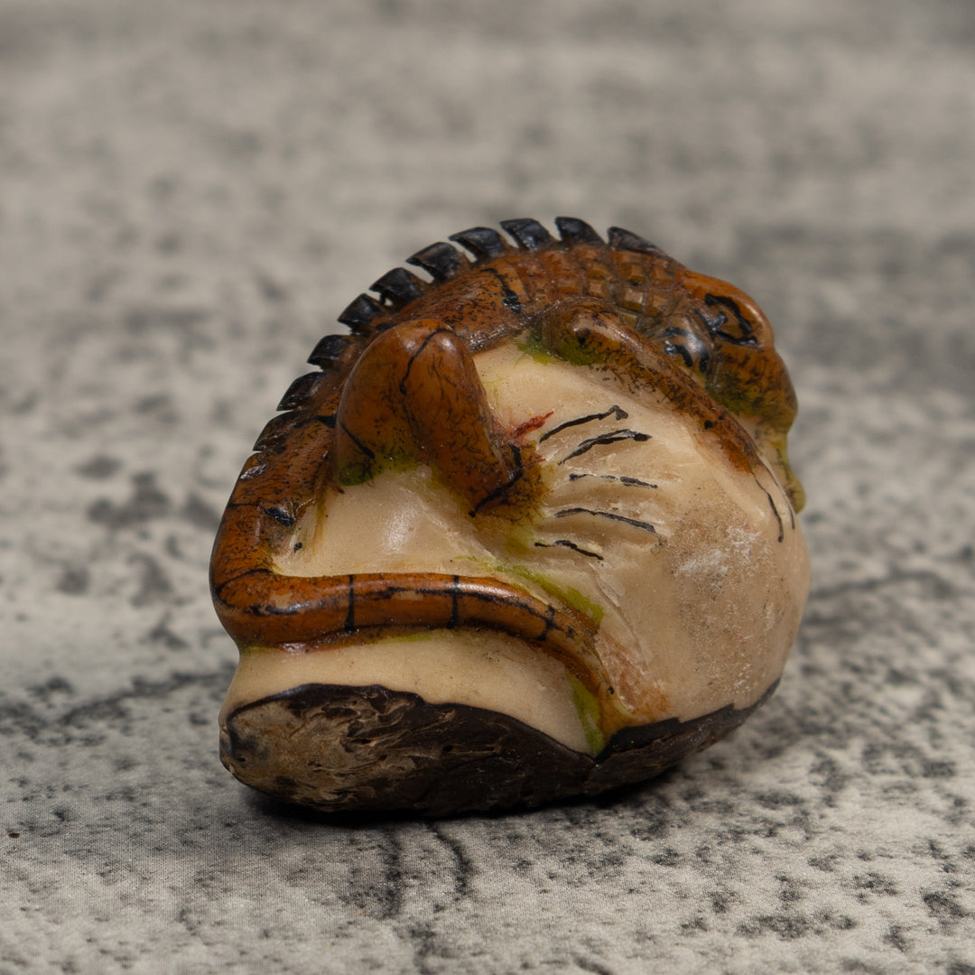 Vintage Brown And Black Iguana Tagua Carving