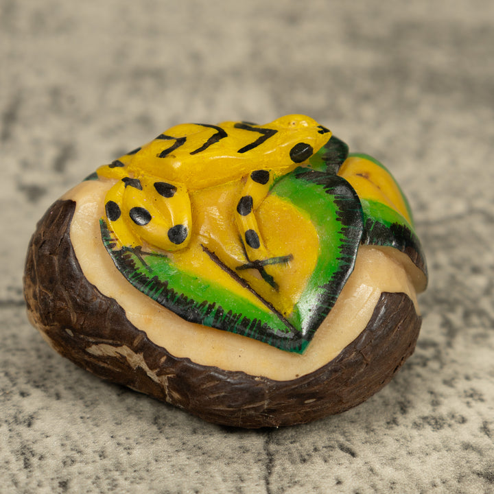 Golden Frog On Leaf Tagua Carving