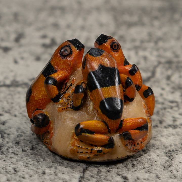 Triple Black And Orange Poison Dart Frog Tagua Carving