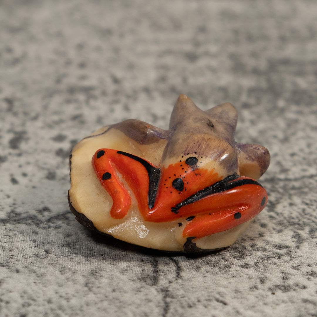 Vintage Gray And Red Poison Dart Frog Tagua Carving