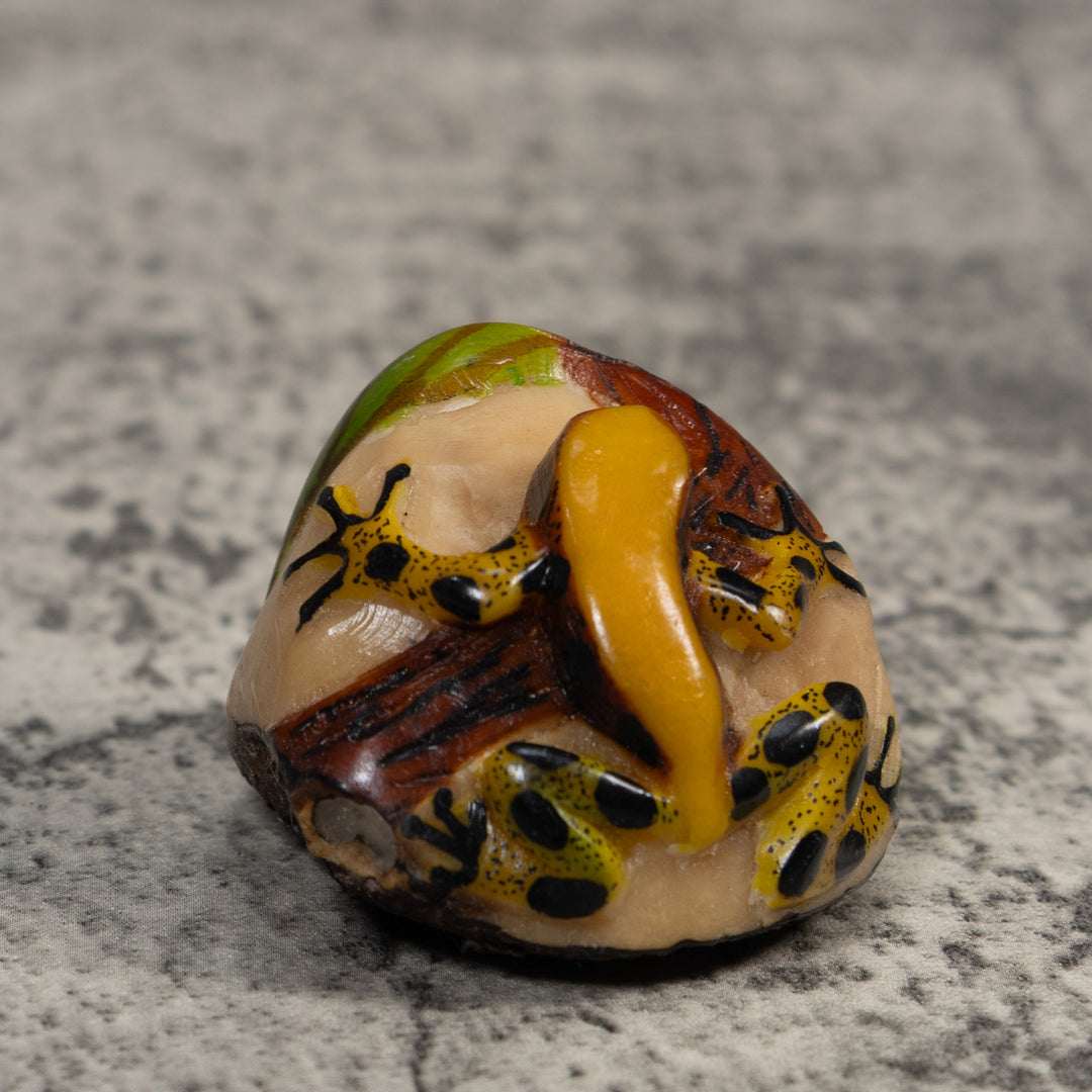 Yellow Green And Black Jungle Frog Tagua Carving