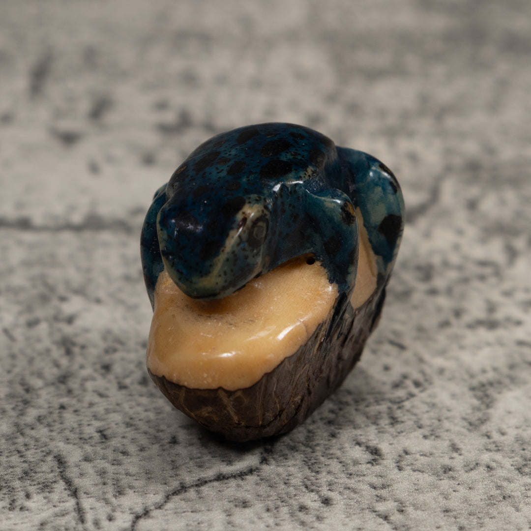 Vintage Dark Blue Frog Tagua Carving