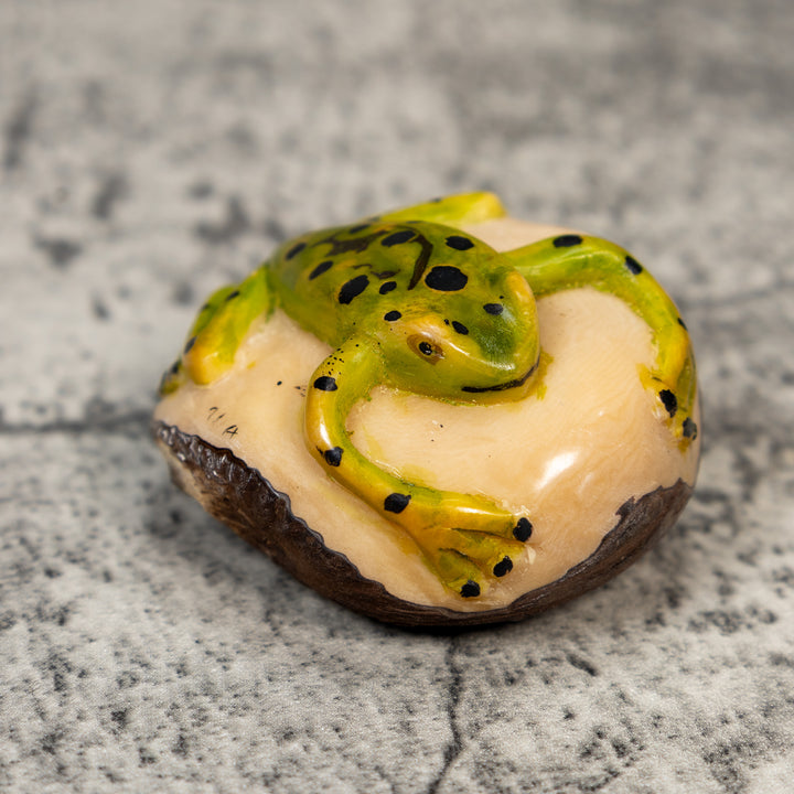 Vintage Green And Black Frog Tagua Carving