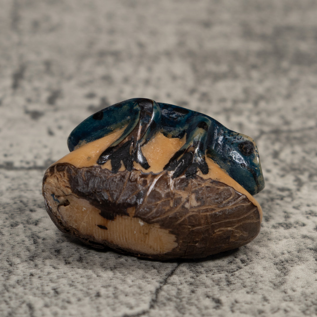 Vintage Dark Blue Frog Tagua Carving