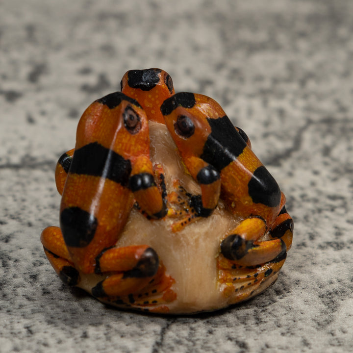 Triple Black And Orange Poison Dart Frog Tagua Carving