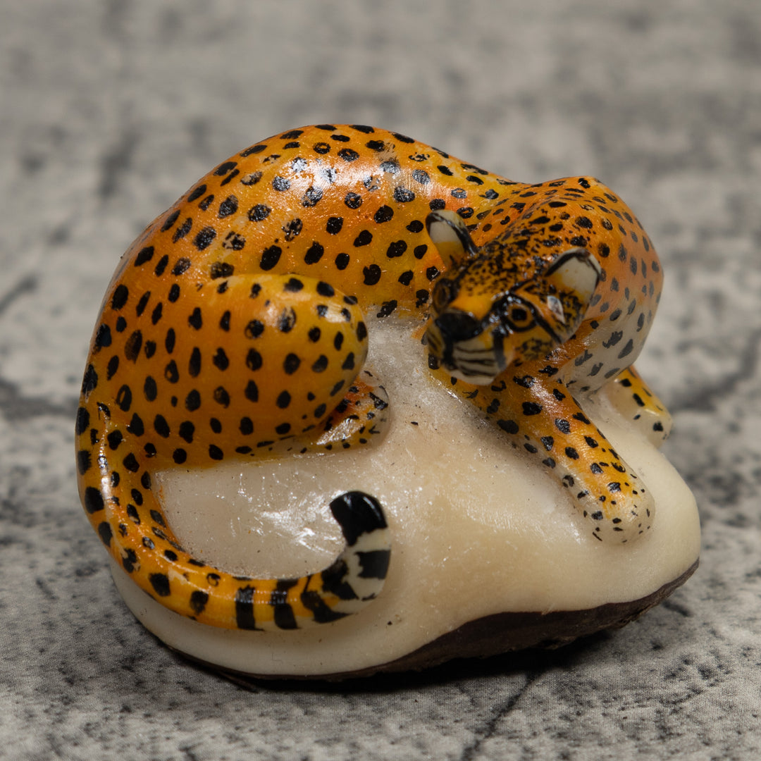 Cheetah Cat Tagua Carving