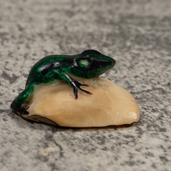 Vintage Green And Black Frog Tagua Carving