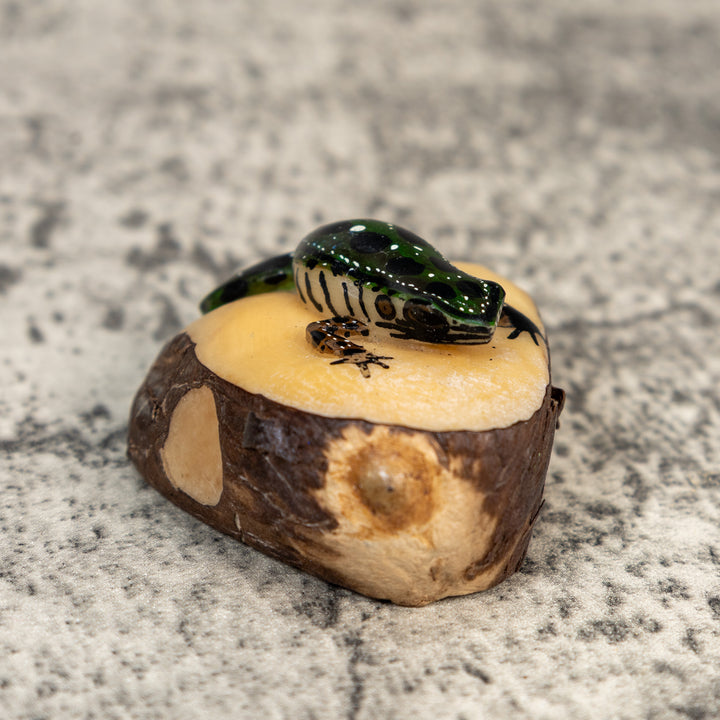 Green And White Poison Dart Frog Tagua Carving