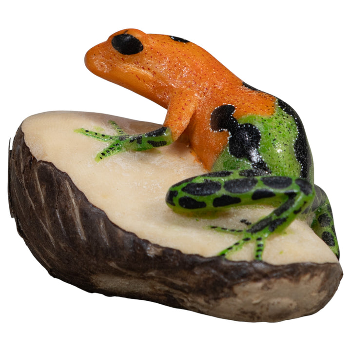 Vintage Black Green And Gold Frog Tagua Carving