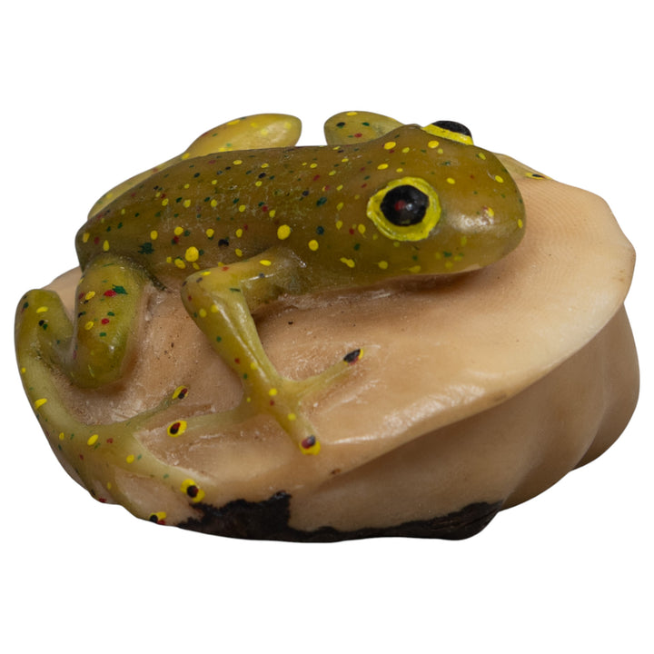 Vintage Yellow And Green Frog Tagua Carving