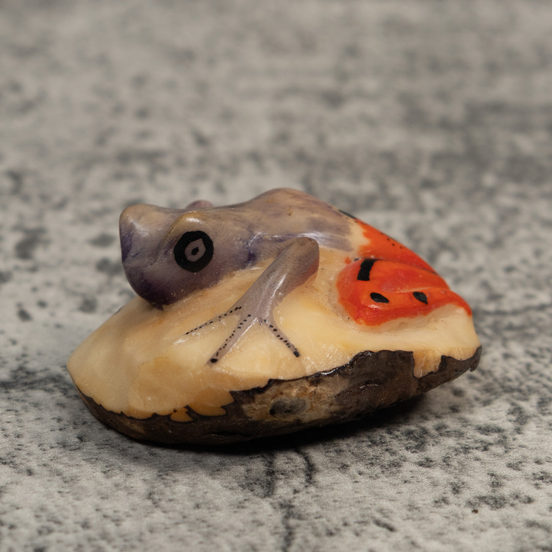 Vintage Gray And Red Poison Dart Frog Tagua Carving