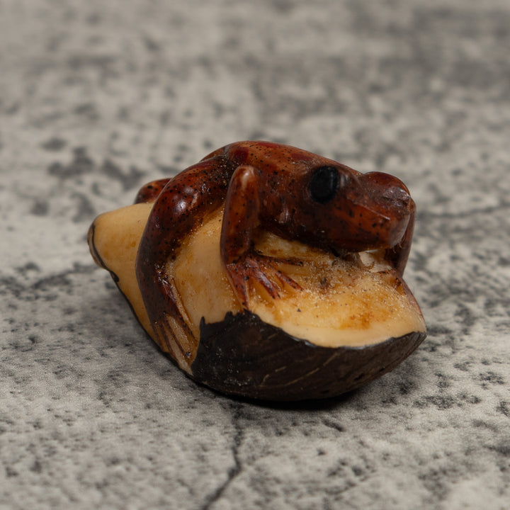 Vintage Brown Frog Tagua Carving