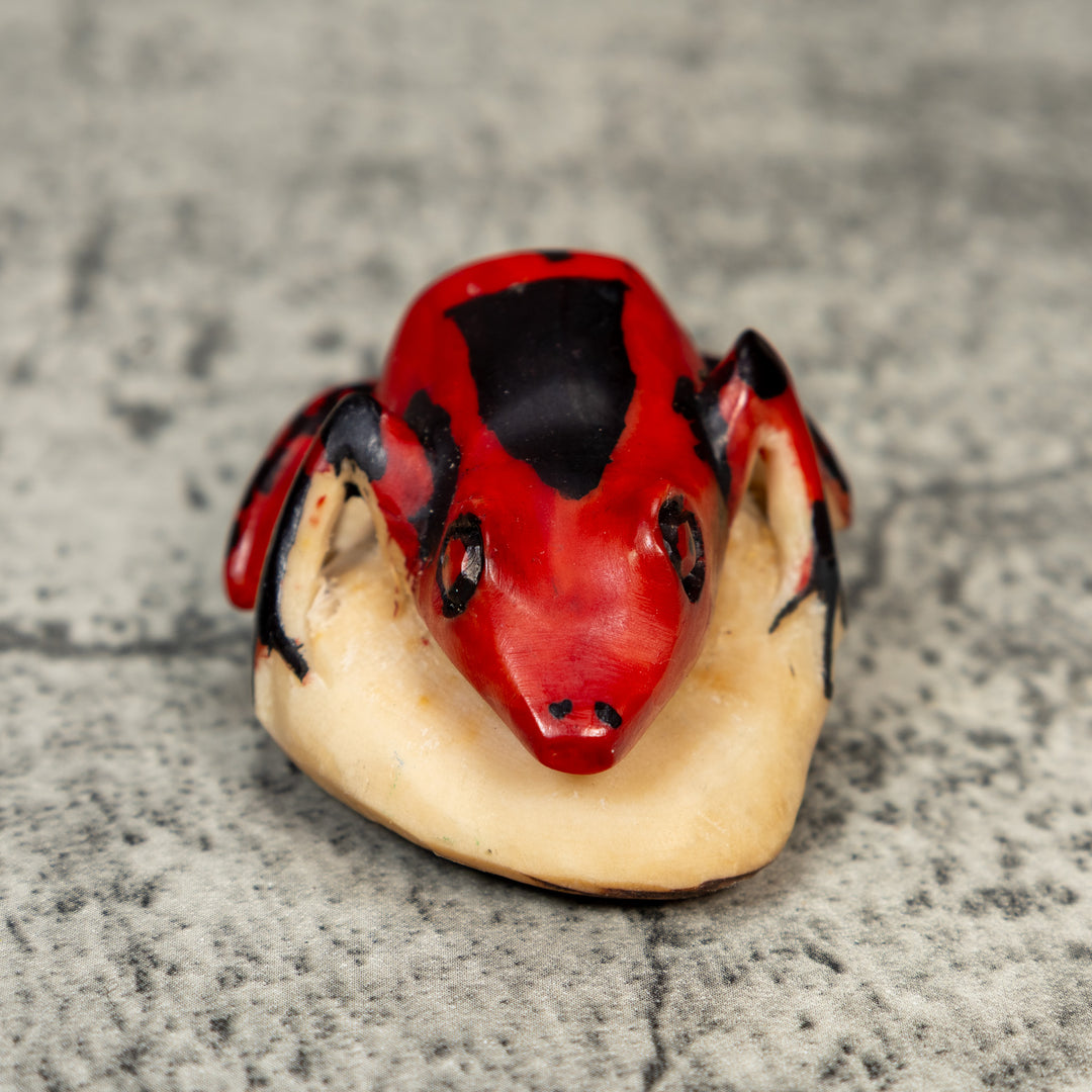 Vintage Red And Black Frog Tagua Carving
