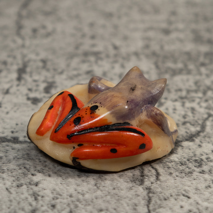 Vintage Gray And Red Poison Dart Frog Tagua Carving