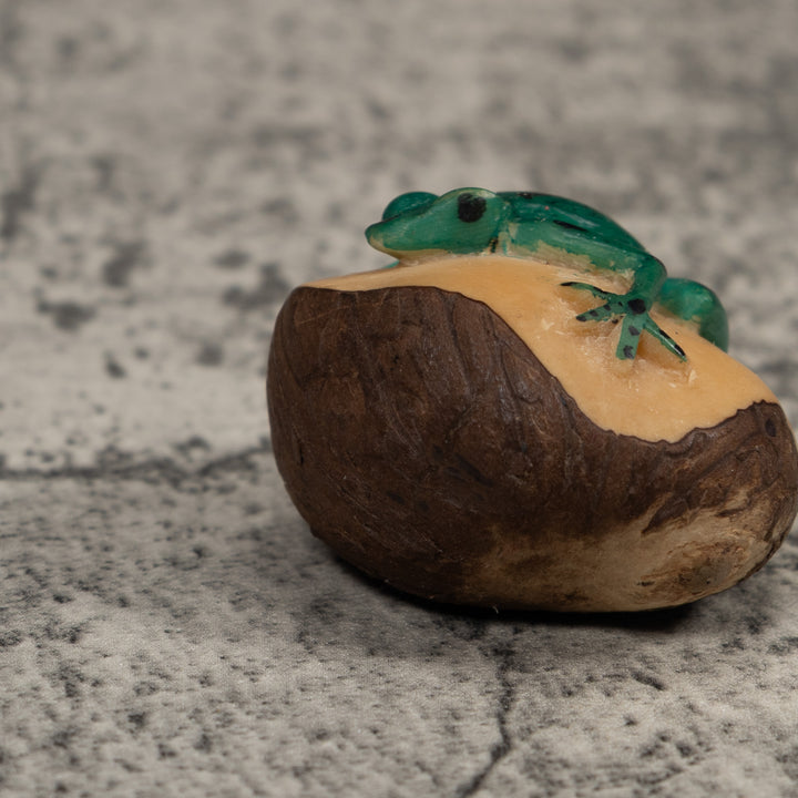 Vintage Black And Green Frog Tagua Carving
