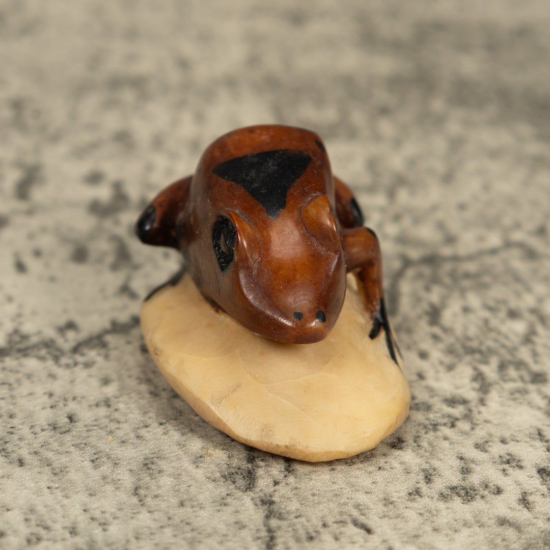 Vintage Brown And Black Frog Tagua Carving