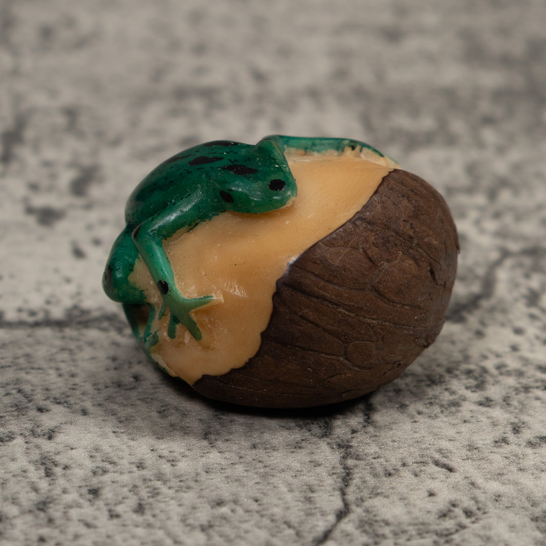 Vintage Black And Green Frog Tagua Carving