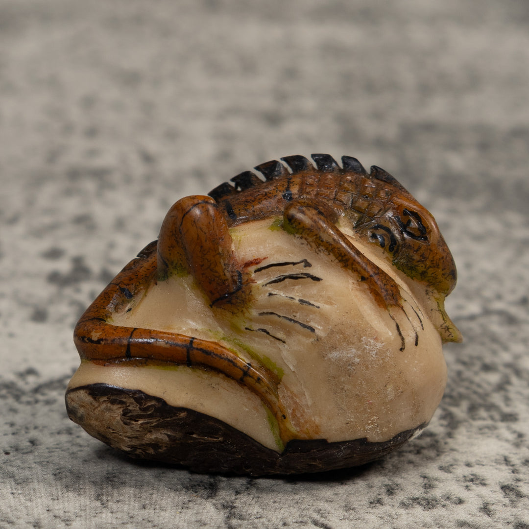 Vintage Brown And Black Iguana Tagua Carving