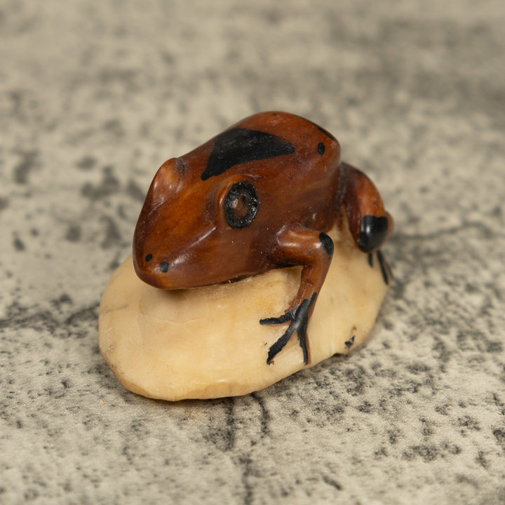 Vintage Brown And Black Frog Tagua Carving